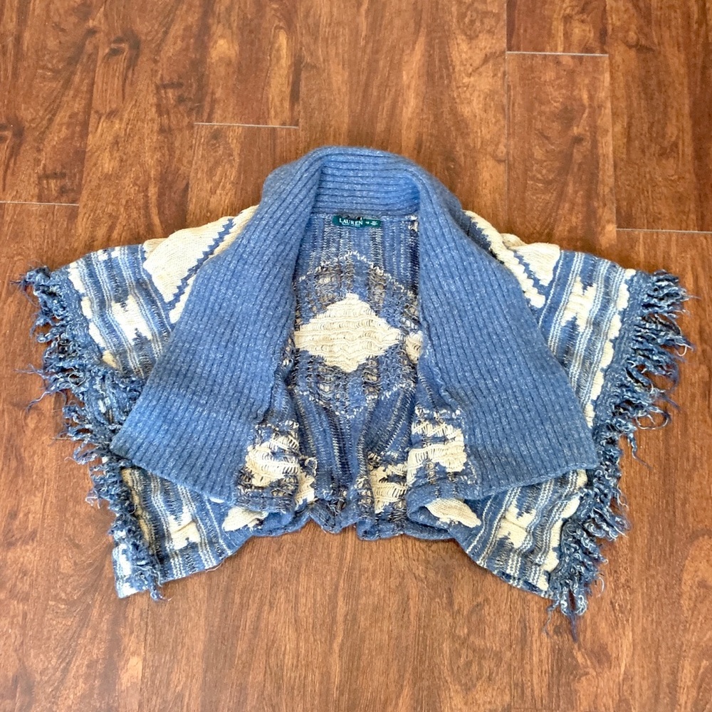 Ralph Lauren Cardigan Wool Linen Southwest Fringe - Picture 4 of 8